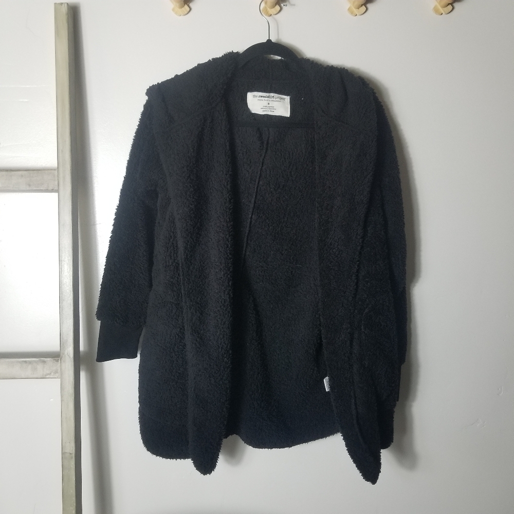 THE SWEATSHIRT PROJECT BLACK SHERPA CARDIGAN SIZE SMALL